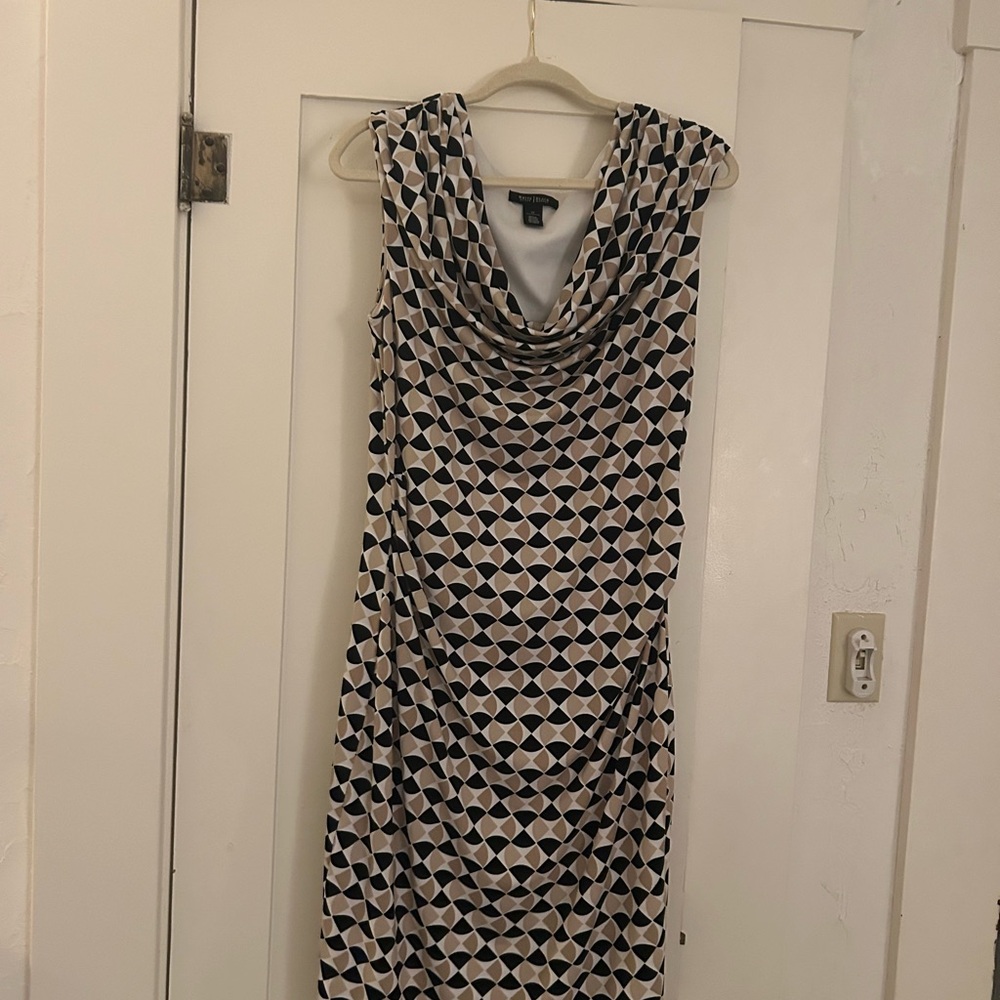 White House Black Market Black and Cream Patterned Midi Dress